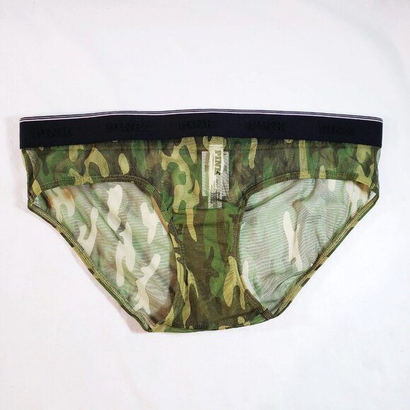 Victoria Secret PINK Logo Mesh Hiphugger Panty Size SMALL Camo print Green Sheer - Picture 2 of 5